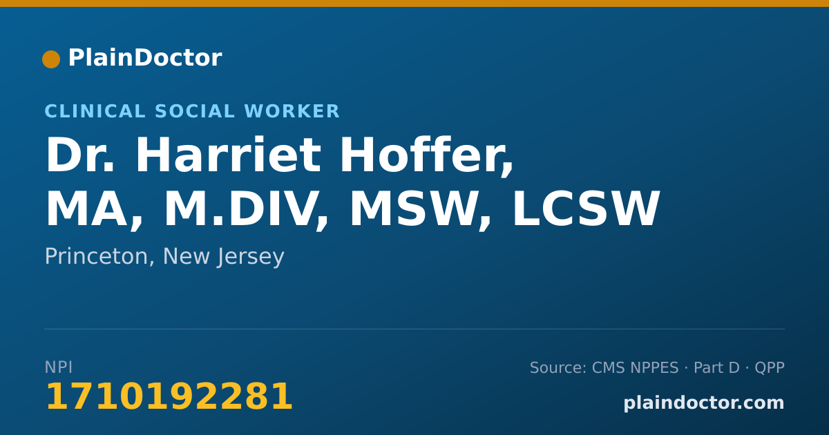 Shareable card for Harriet Hoffer, MA, M.DIV, MSW, LCSW - Clinical Social Worker, Princeton, NJ