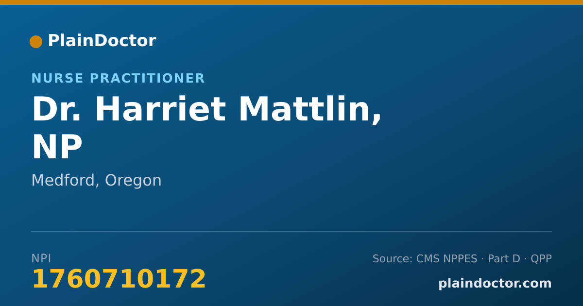 Shareable card for Harriet Mattlin, NP - Nurse Practitioner, Medford, OR