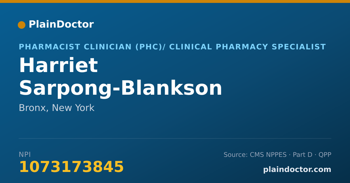 Shareable card for Harriet Sarpong-Blankson - Pharmacist Clinician (PhC)/ Clinical Pharmacy Specialist, Bronx, NY