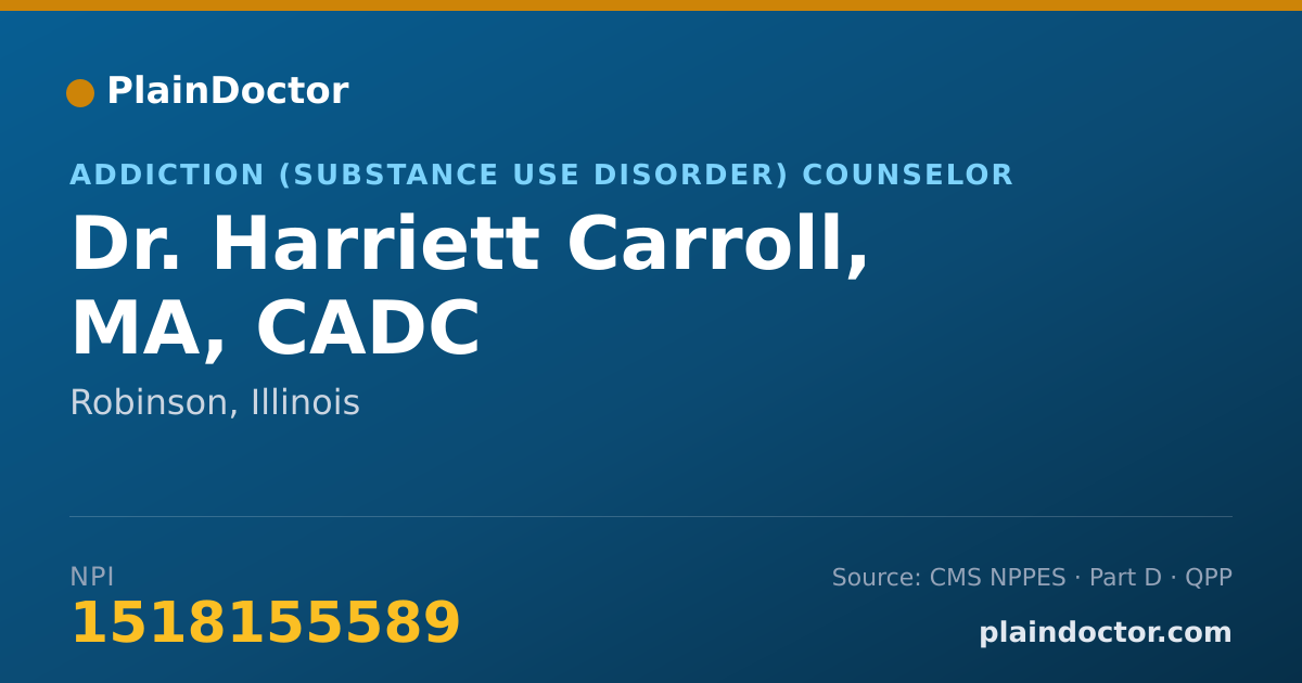 Shareable card for Harriett Carroll, MA, CADC - Addiction (Substance Use Disorder) Counselor, Robinson, IL