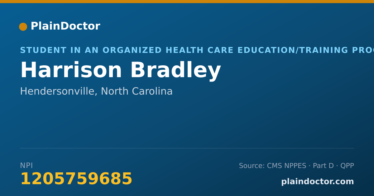 Shareable card for Harrison Bradley - Student in an Organized Health Care Education/Training Program, Hendersonville, NC