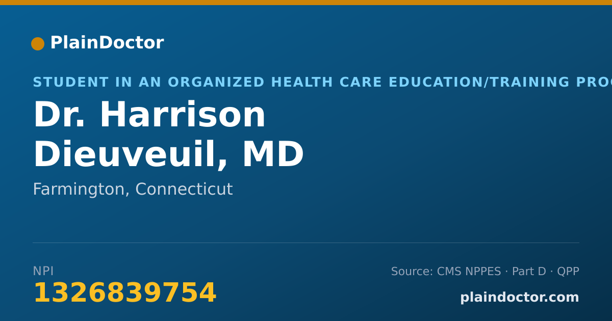 Shareable card for Harrison Dieuveuil, MD - Student in an Organized Health Care Education/Training Program, Farmington, CT