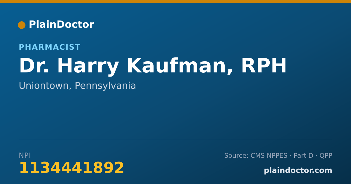 Shareable card for Harry Kaufman, RPH - Pharmacist, Uniontown, PA
