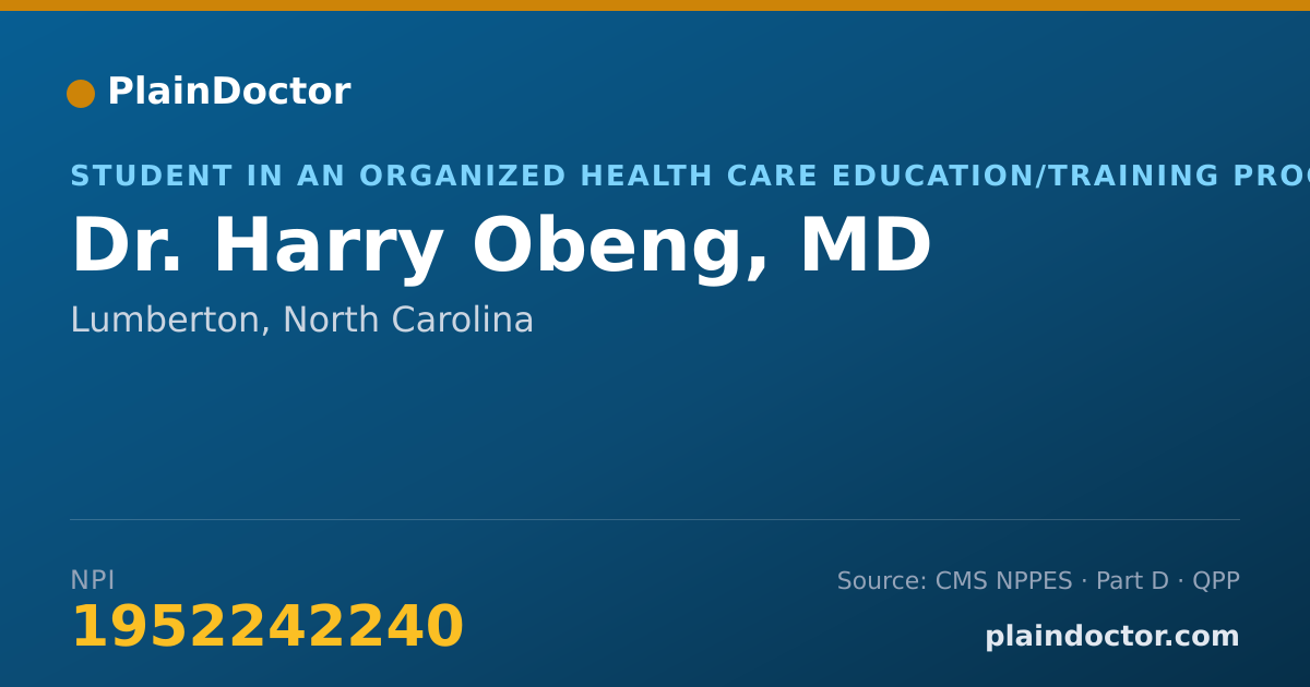 Shareable card for Harry Obeng, MD - Student in an Organized Health Care Education/Training Program, Lumberton, NC