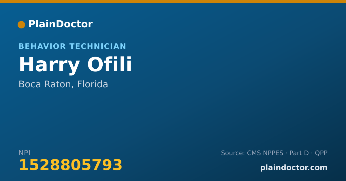 Shareable card for Harry Ofili - Behavior Technician, Boca Raton, FL