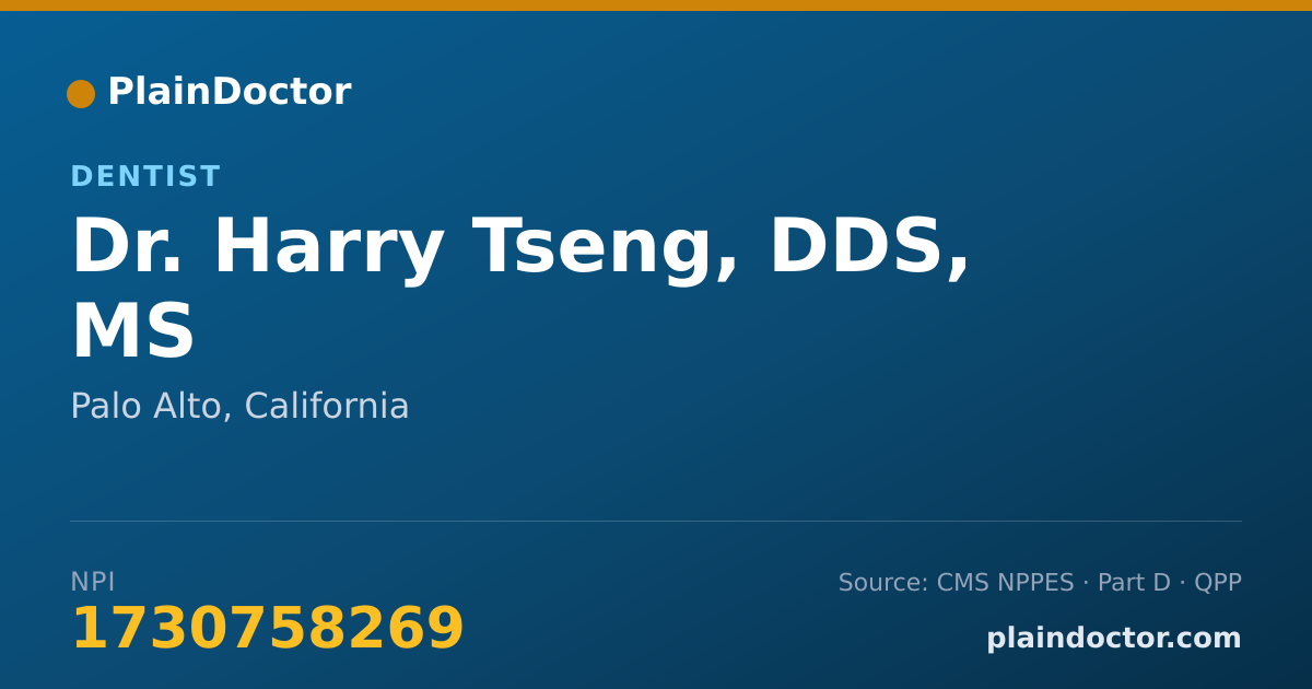 Shareable card for Harry Tseng, DDS, MS - Dentist, Palo Alto, CA