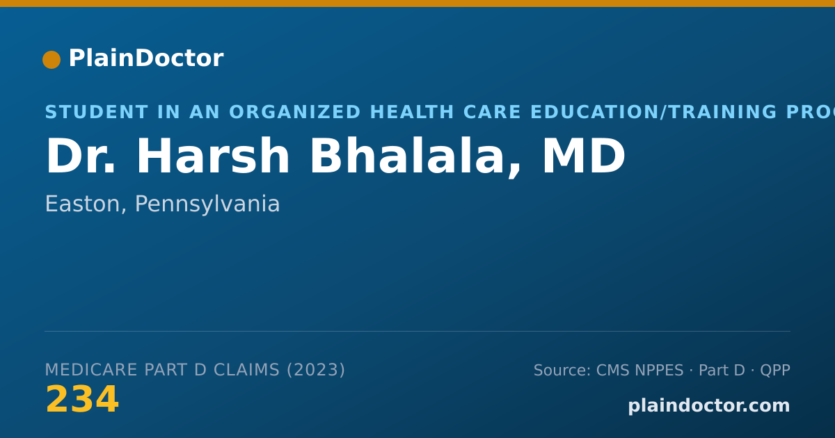 Shareable card for Harsh Bhalala, MD - Student in an Organized Health Care Education/Training Program, Easton, PA