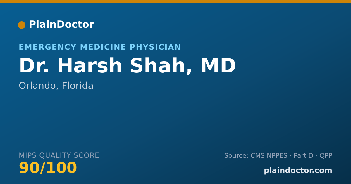 Shareable card for Harsh Shah, MD - Emergency Medicine Physician, Orlando, FL