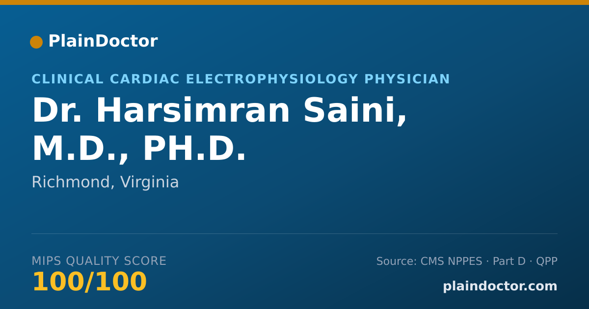 Shareable card for Harsimran Saini, M.D., PH.D. - Clinical Cardiac Electrophysiology Physician, Richmond, VA
