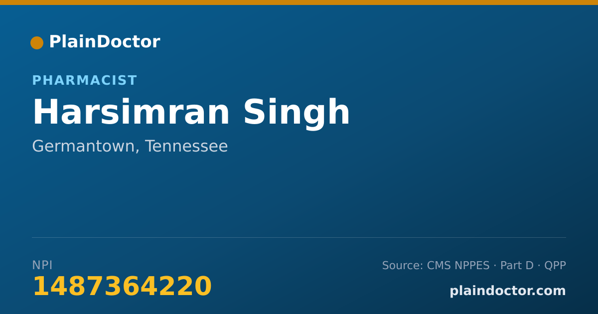 Shareable card for Harsimran Singh - Pharmacist, Germantown, TN