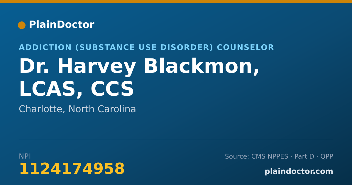 Shareable card for Harvey Blackmon, LCAS, CCS - Addiction (Substance Use Disorder) Counselor, Charlotte, NC