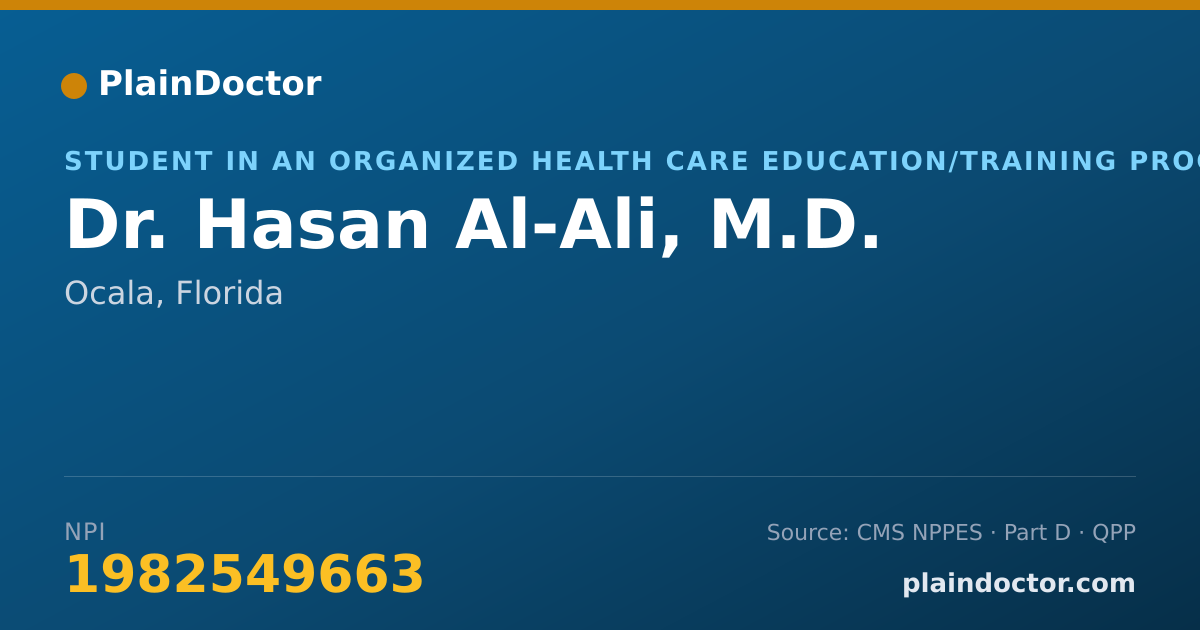 Shareable card for Hasan Al-Ali, M.D. - Student in an Organized Health Care Education/Training Program, Ocala, FL