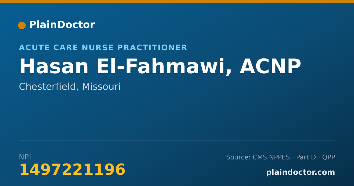 Shareable card for Hasan El-Fahmawi, ACNP - Acute Care Nurse Practitioner, Chesterfield, MO