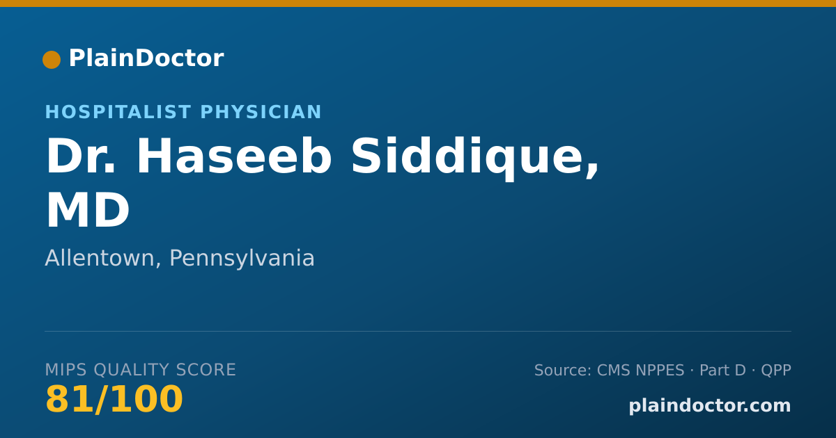 Shareable card for Haseeb Siddique, MD - Hospitalist Physician, Allentown, PA