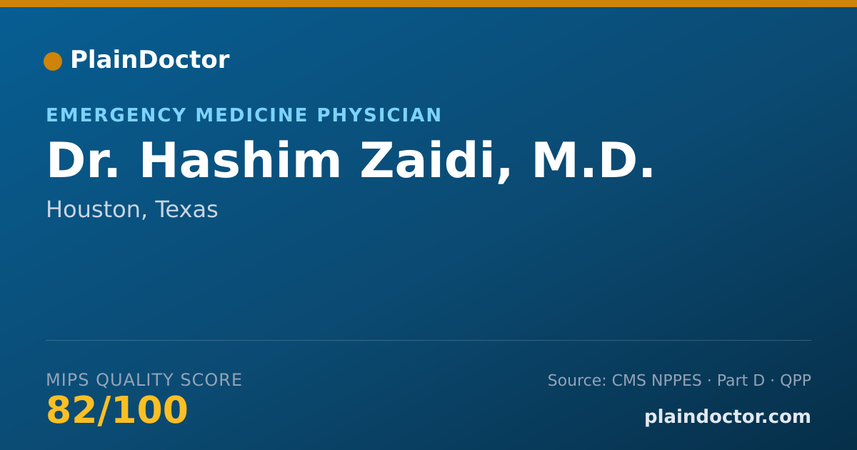 Shareable card for Hashim Zaidi, M.D. - Emergency Medicine Physician, Houston, TX