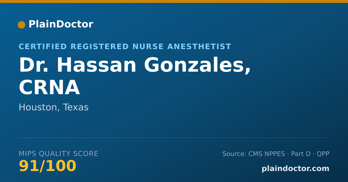 Shareable card for Hassan Gonzales, CRNA - Certified Registered Nurse Anesthetist, Houston, TX