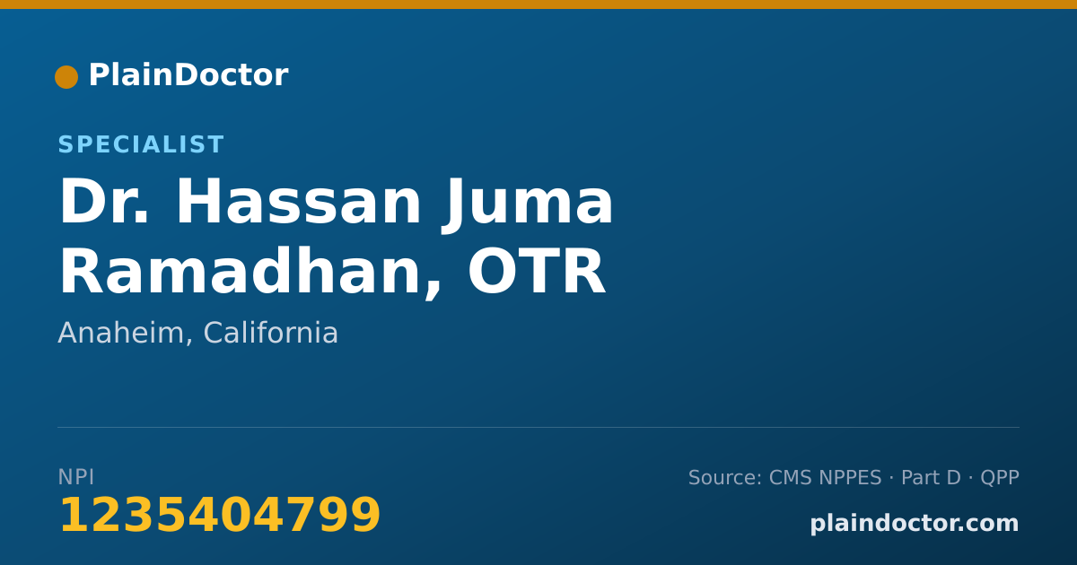 Shareable card for Hassan Juma Ramadhan, OTR - Specialist, Anaheim, CA