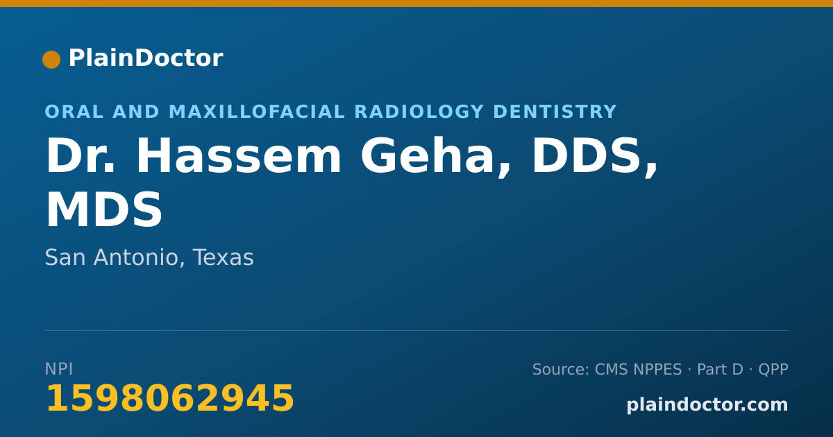 Shareable card for Hassem Geha, DDS, MDS - Oral and Maxillofacial Radiology Dentistry, San Antonio, TX
