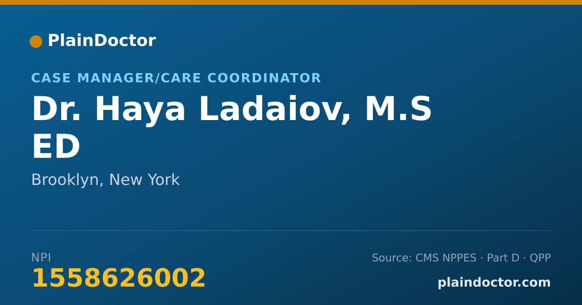 Shareable card for Haya Ladaiov, M.S ED - Case Manager/Care Coordinator, Brooklyn, NY