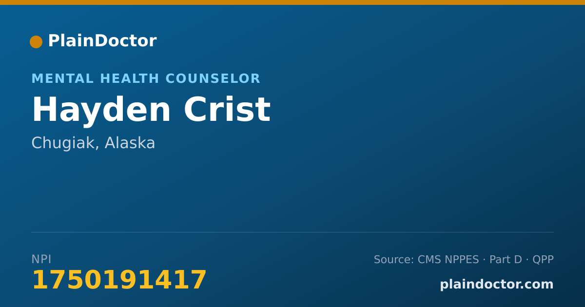 Shareable card for Hayden Crist - Mental Health Counselor, Chugiak, AK