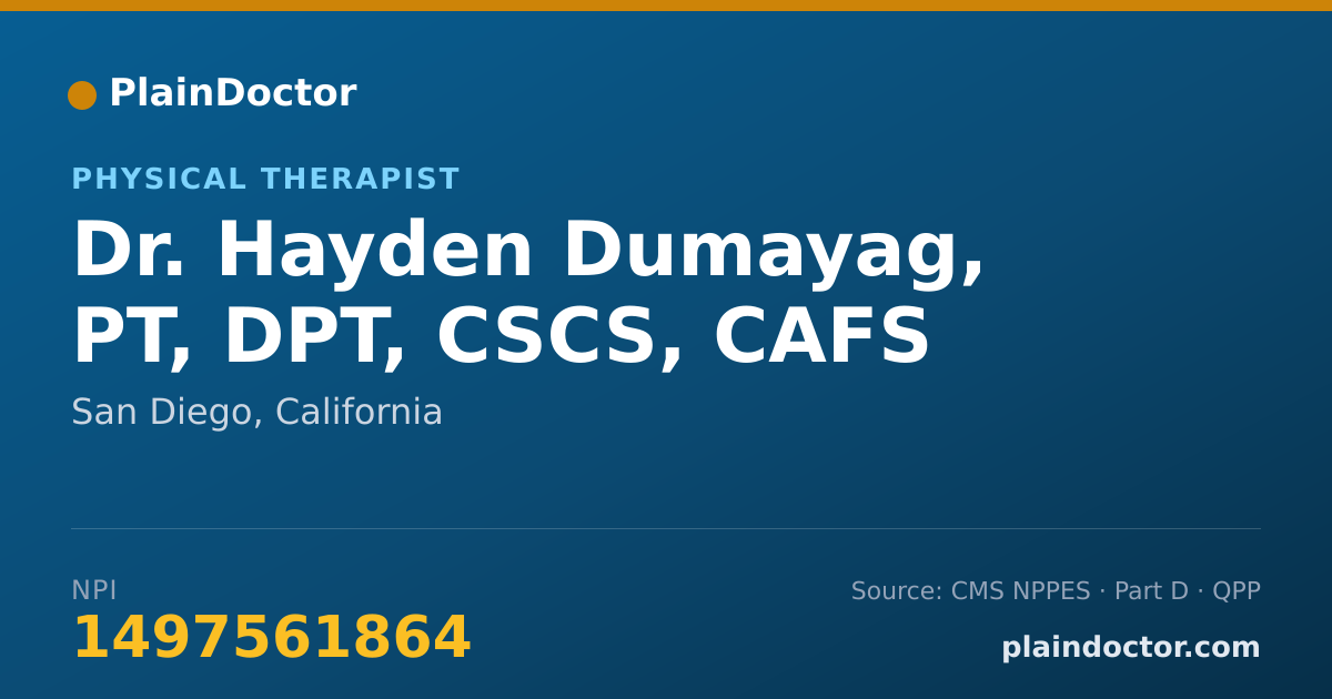 Shareable card for Hayden Dumayag, PT, DPT, CSCS, CAFS - Physical Therapist, San Diego, CA