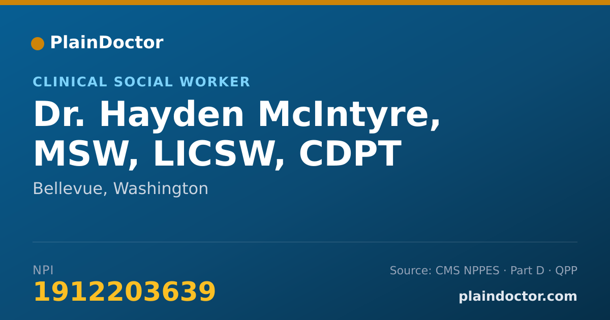 Shareable card for Hayden McIntyre, MSW, LICSW, CDPT - Clinical Social Worker, Bellevue, WA