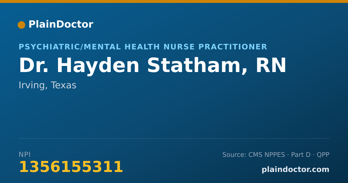 Shareable card for Hayden Statham, RN - Psychiatric/Mental Health Nurse Practitioner, Irving, TX