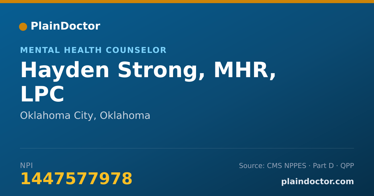 Shareable card for Hayden Strong, MHR, LPC - Mental Health Counselor, Oklahoma City, OK