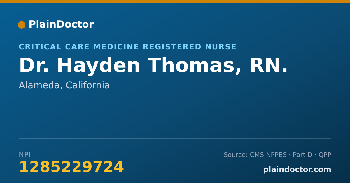 Shareable card for Hayden Thomas, RN. - Critical Care Medicine Registered Nurse, Alameda, CA