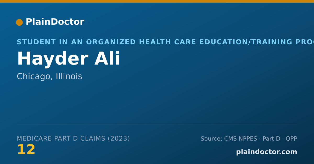 Shareable card for Hayder Ali - Student in an Organized Health Care Education/Training Program, Chicago, IL