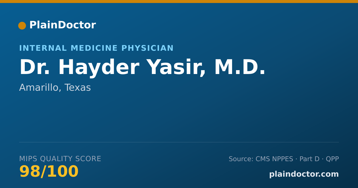 Shareable card for Hayder Yasir, M.D. - Internal Medicine Physician, Amarillo, TX
