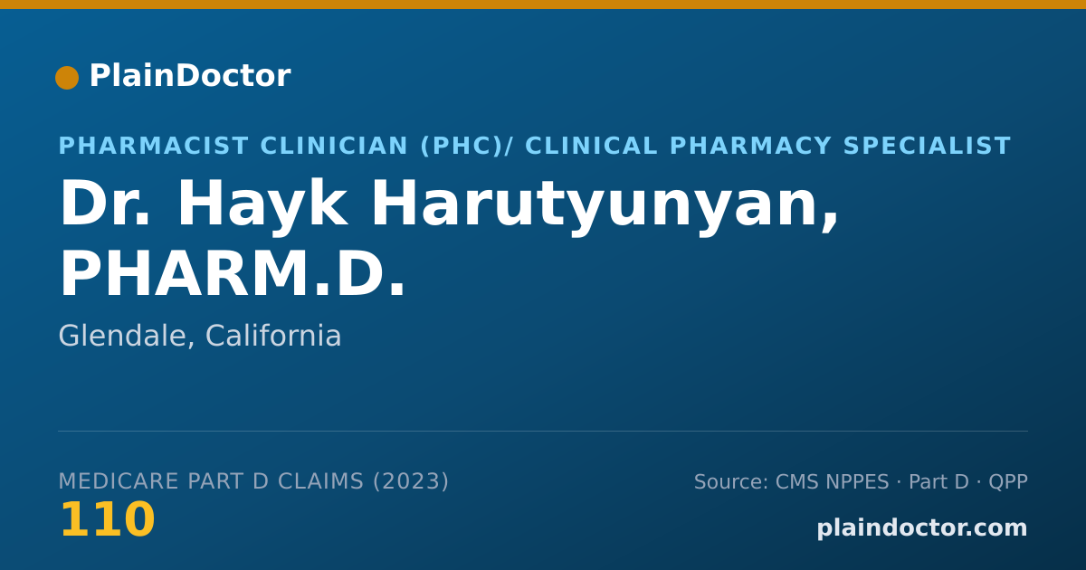 Shareable card for Hayk Harutyunyan, PHARM.D. - Pharmacist Clinician (PhC)/ Clinical Pharmacy Specialist, Glendale, CA