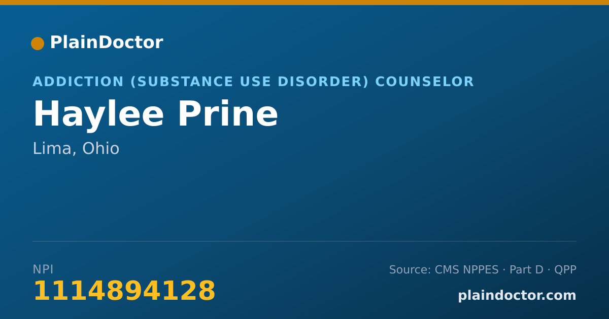 Shareable card for Haylee Prine - Addiction (Substance Use Disorder) Counselor, Lima, OH