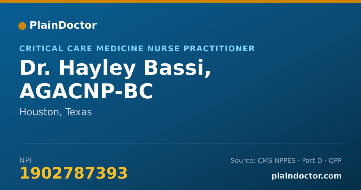 Shareable card for Hayley Bassi, AGACNP-BC - Critical Care Medicine Nurse Practitioner, Houston, TX