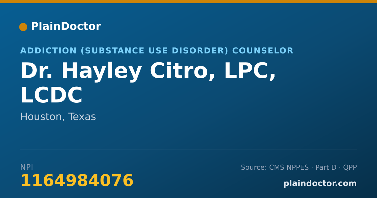 Shareable card for Hayley Citro, LPC, LCDC - Addiction (Substance Use Disorder) Counselor, Houston, TX