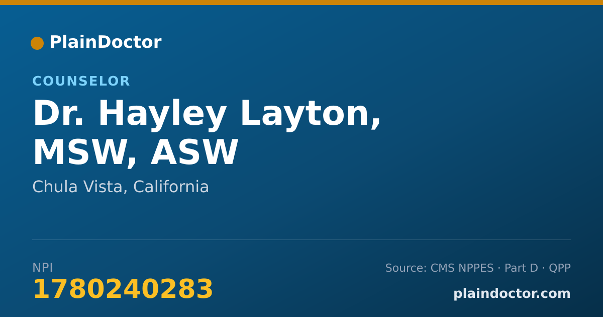 Shareable card for Hayley Layton, MSW, ASW - Counselor, Chula Vista, CA