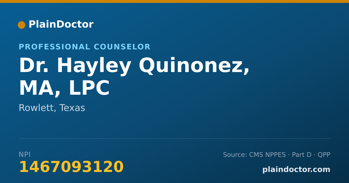 Shareable card for Hayley Quinonez, MA, LPC - Professional Counselor, Rowlett, TX