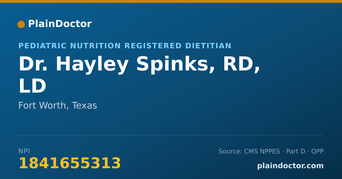 Shareable card for Hayley Spinks, RD, LD - Pediatric Nutrition Registered Dietitian, Fort Worth, TX