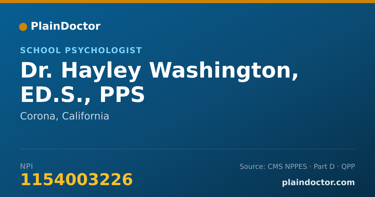 Shareable card for Hayley Washington, ED.S., PPS - School Psychologist, Corona, CA