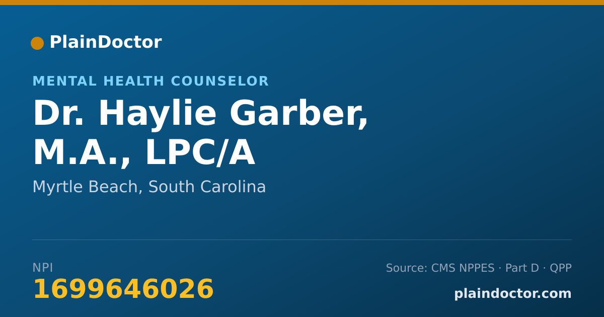 Shareable card for Haylie Garber, M.A., LPC/A - Mental Health Counselor, Myrtle Beach, SC
