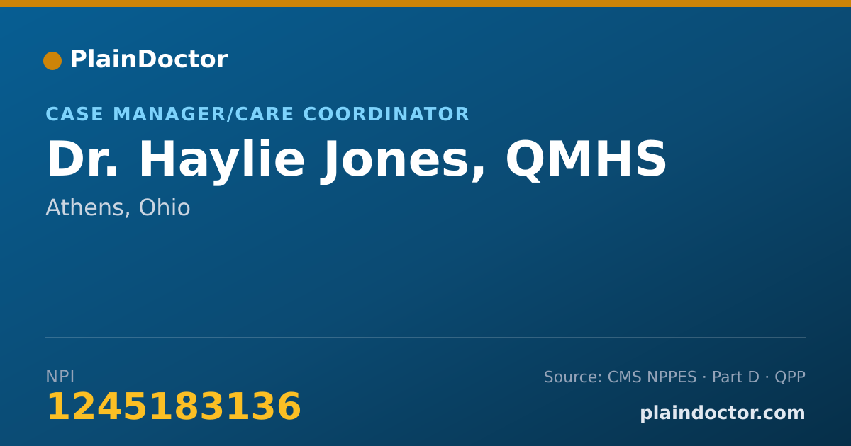 Shareable card for Haylie Jones, QMHS - Case Manager/Care Coordinator, Athens, OH