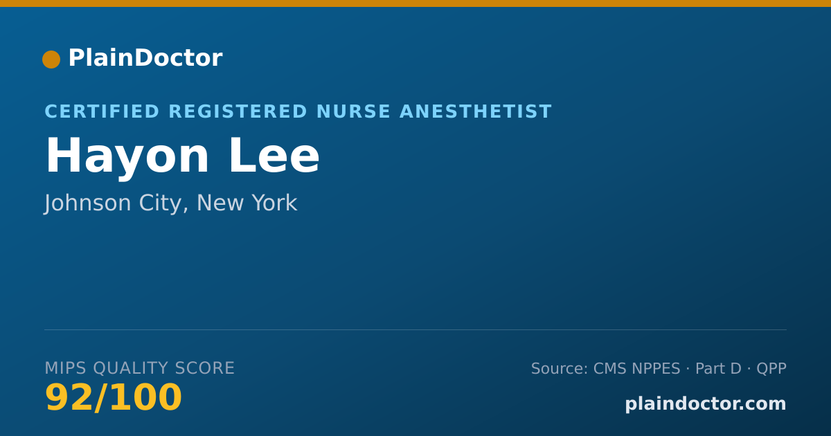 Shareable card for Hayon Lee - Certified Registered Nurse Anesthetist, Johnson City, NY