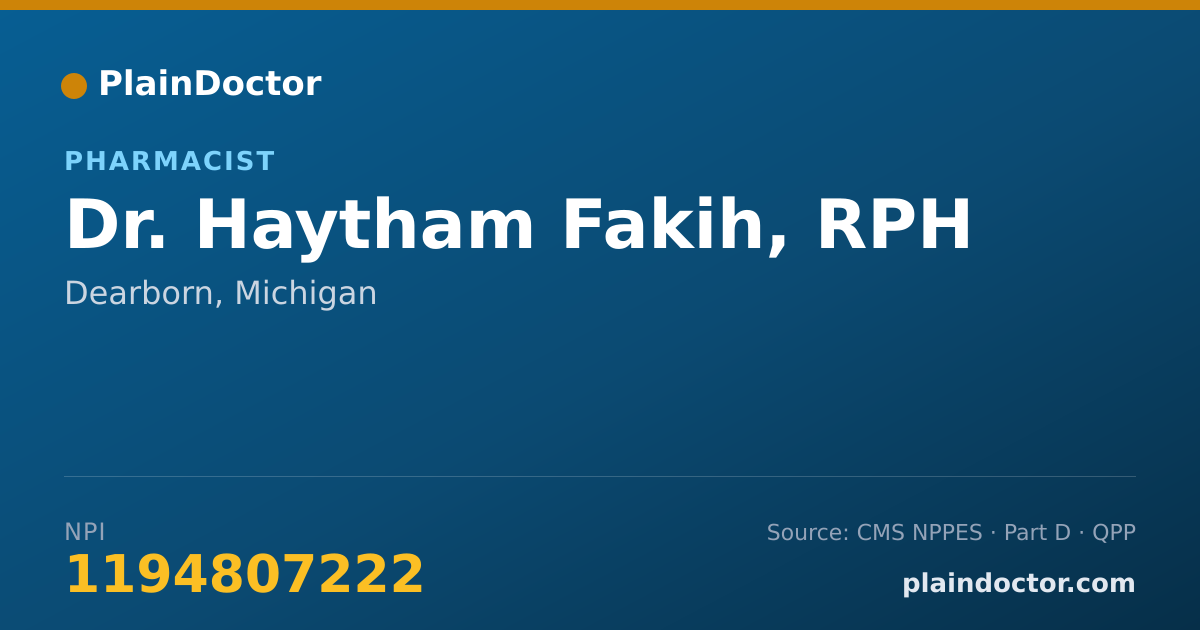 Shareable card for Haytham Fakih, RPH - Pharmacist, Dearborn, MI
