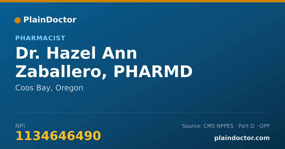 Shareable card for Hazel Ann Zaballero, PHARMD - Pharmacist, Coos Bay, OR