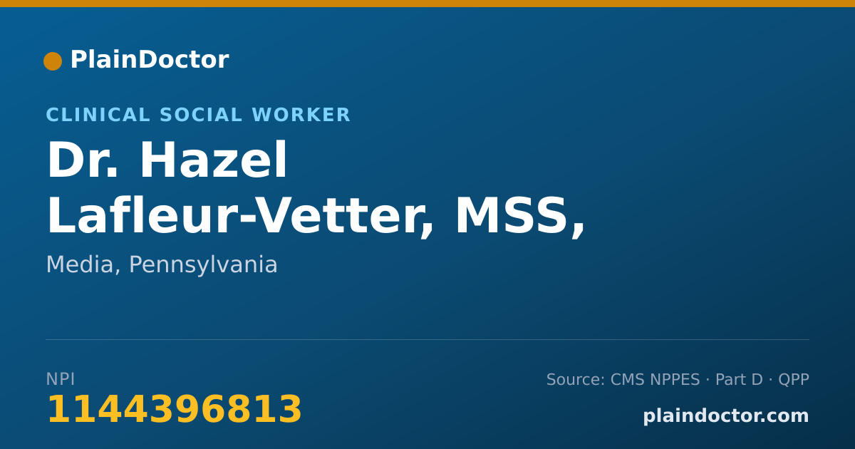 Shareable card for Hazel Lafleur-Vetter, MSS, PH.D. - Clinical Social Worker, Media, PA
