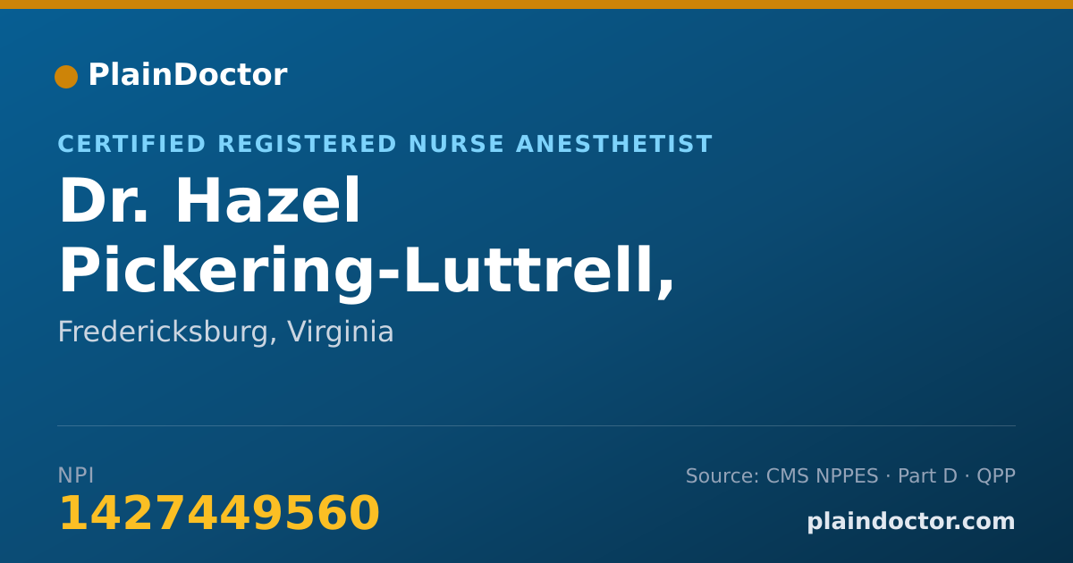 Shareable card for Hazel Pickering-Luttrell, C.R.N.A. - Certified Registered Nurse Anesthetist, Fredericksburg, VA