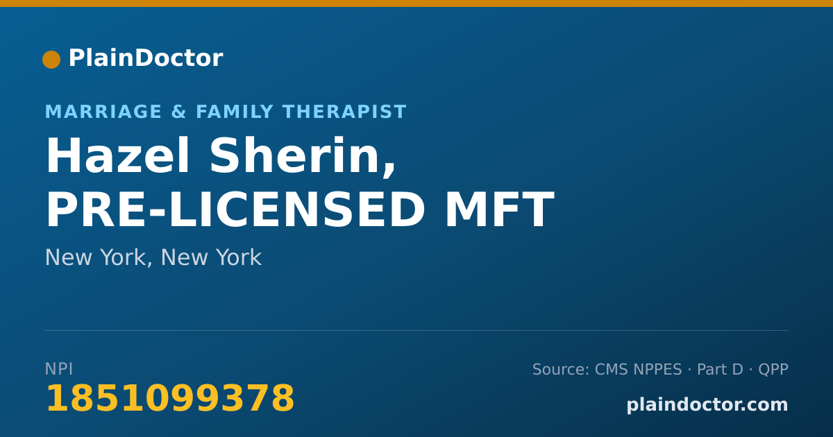 Shareable card for Hazel Sherin, PRE-LICENSED MFT - Marriage & Family Therapist, New York, NY