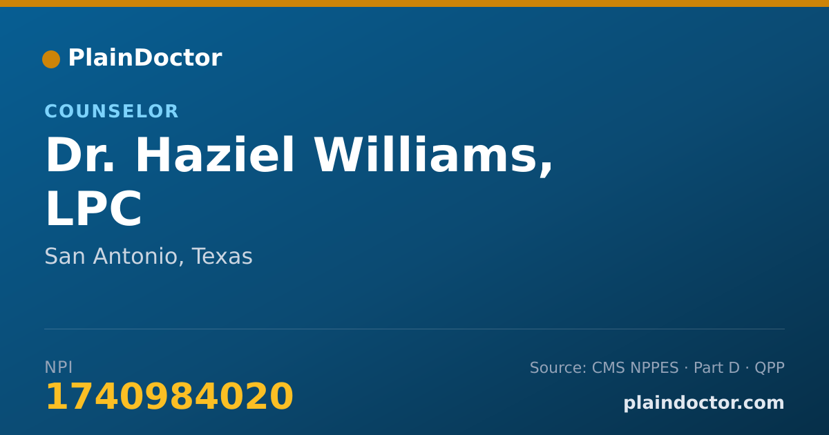 Shareable card for Haziel Williams, LPC - Counselor, San Antonio, TX