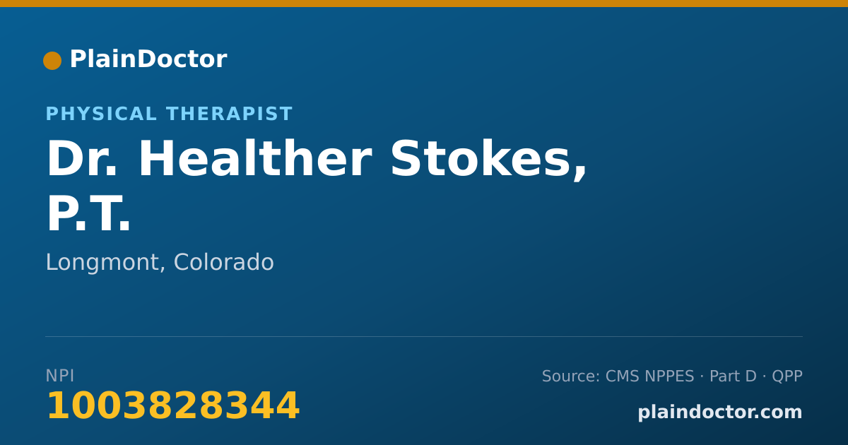 Shareable card for Healther Stokes, P.T. - Physical Therapist, Longmont, CO