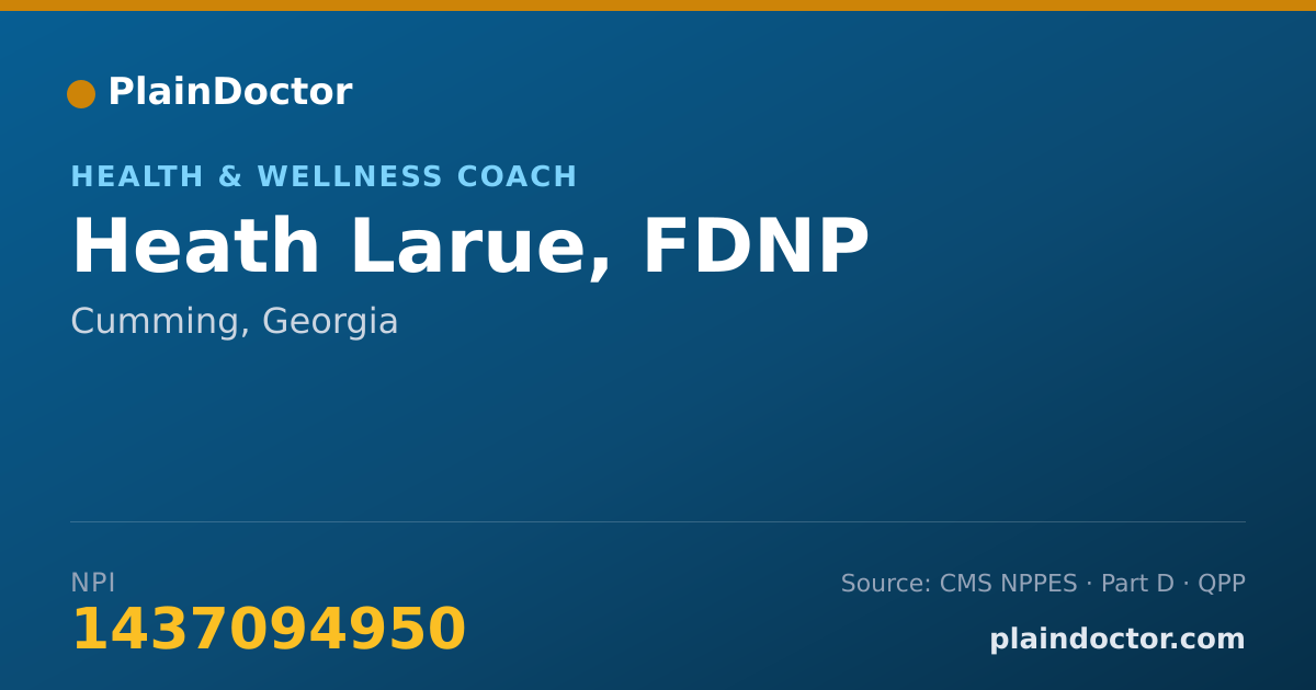 Shareable card for Heath Larue, FDNP - Health & Wellness Coach, Cumming, GA
